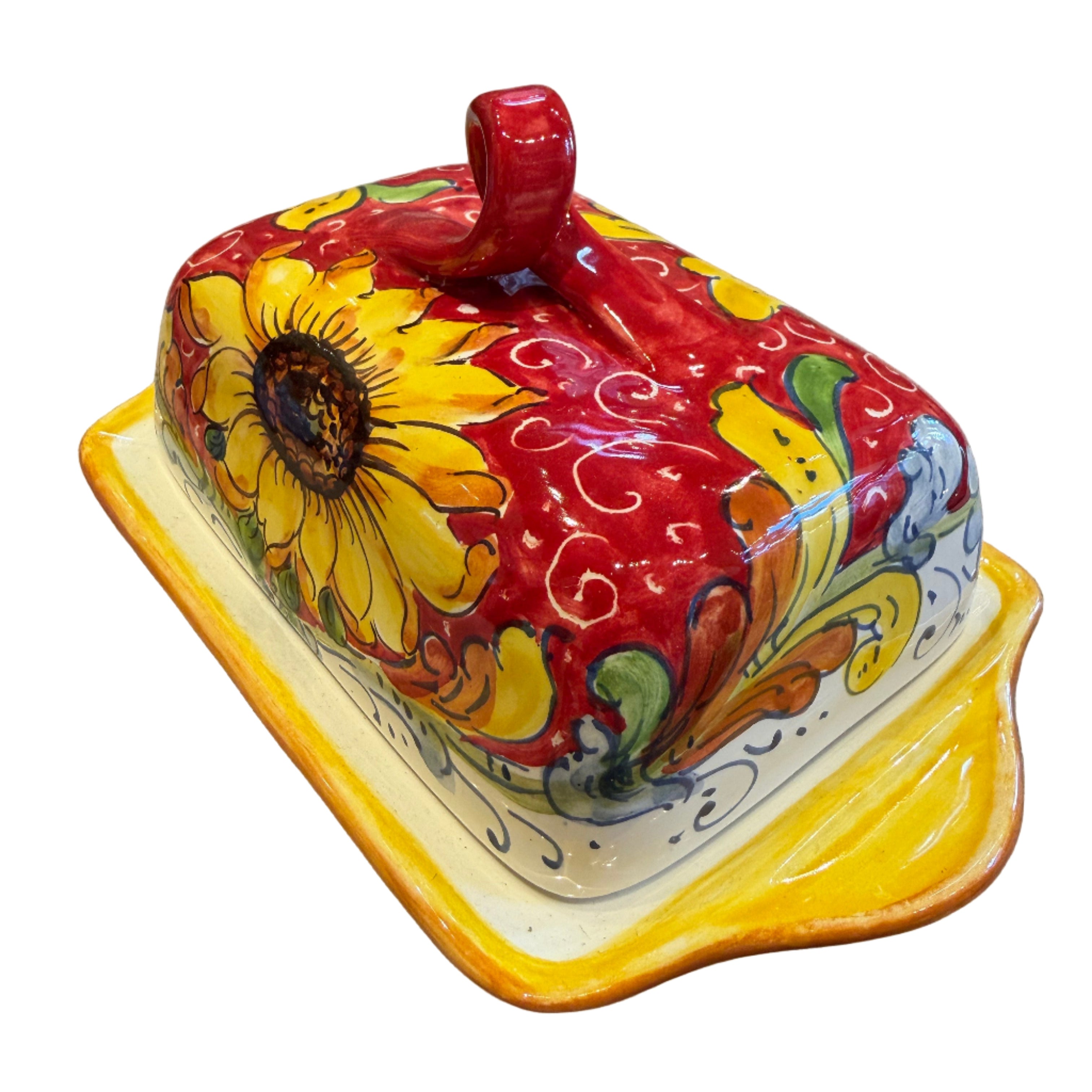 Borgioli - Sunflower on Red Butter Dish