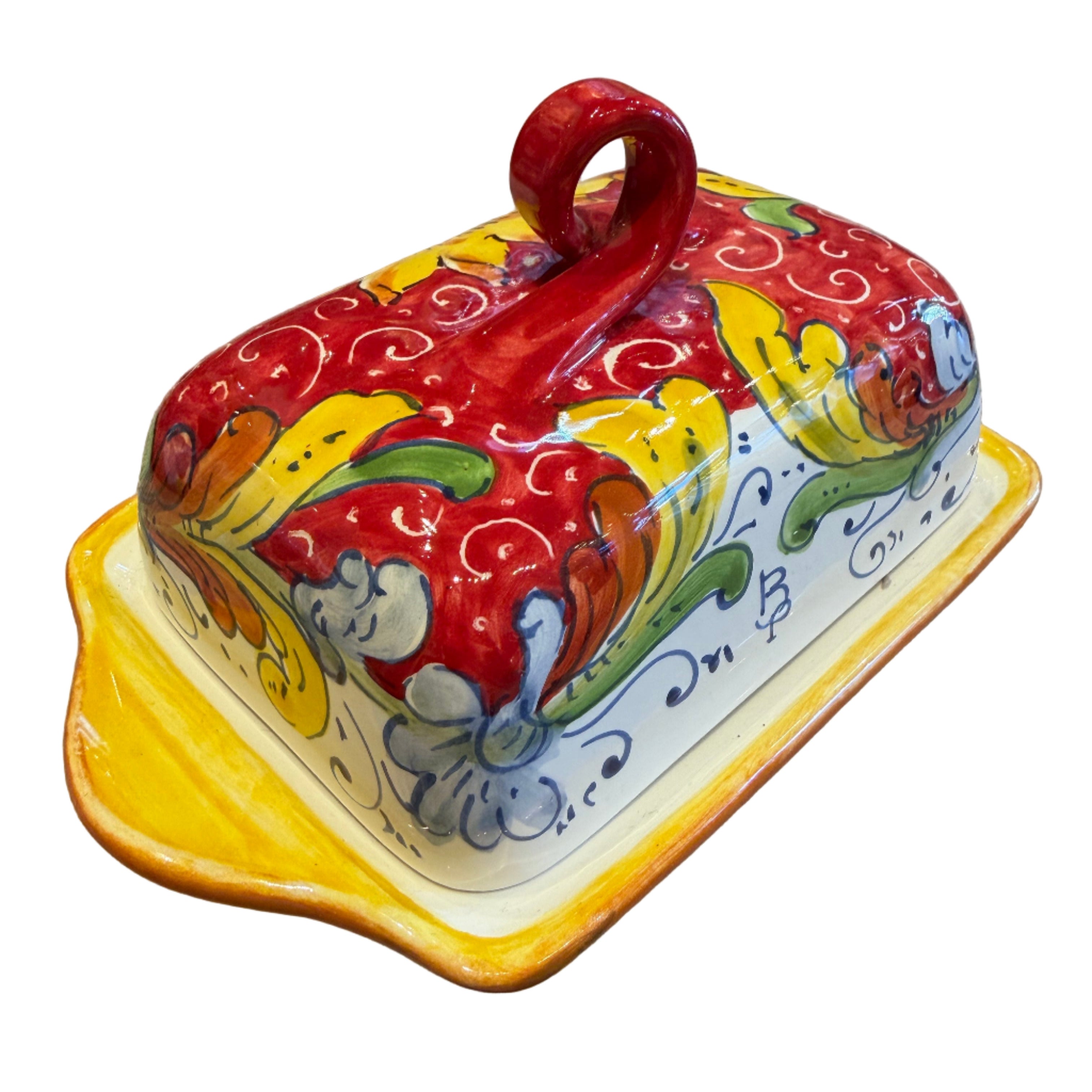 Borgioli - Sunflower on Red Butter Dish