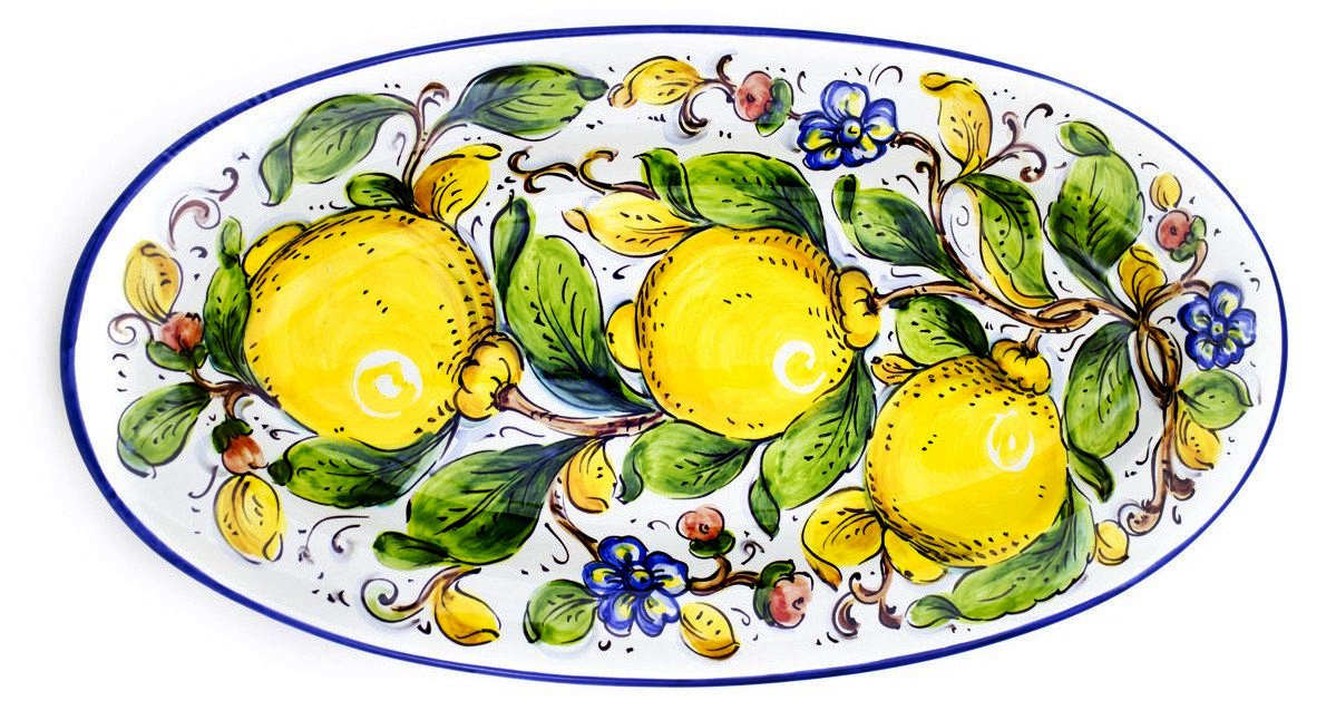 Borgioli - Lemons on White Oval Platter 22cm x 42cm (8.6" x 16.5")