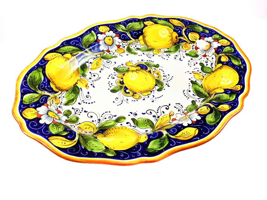 Borgioli - Lemons on Blue Oval Platter 34cm x 45cm (13.4" x 17.7")