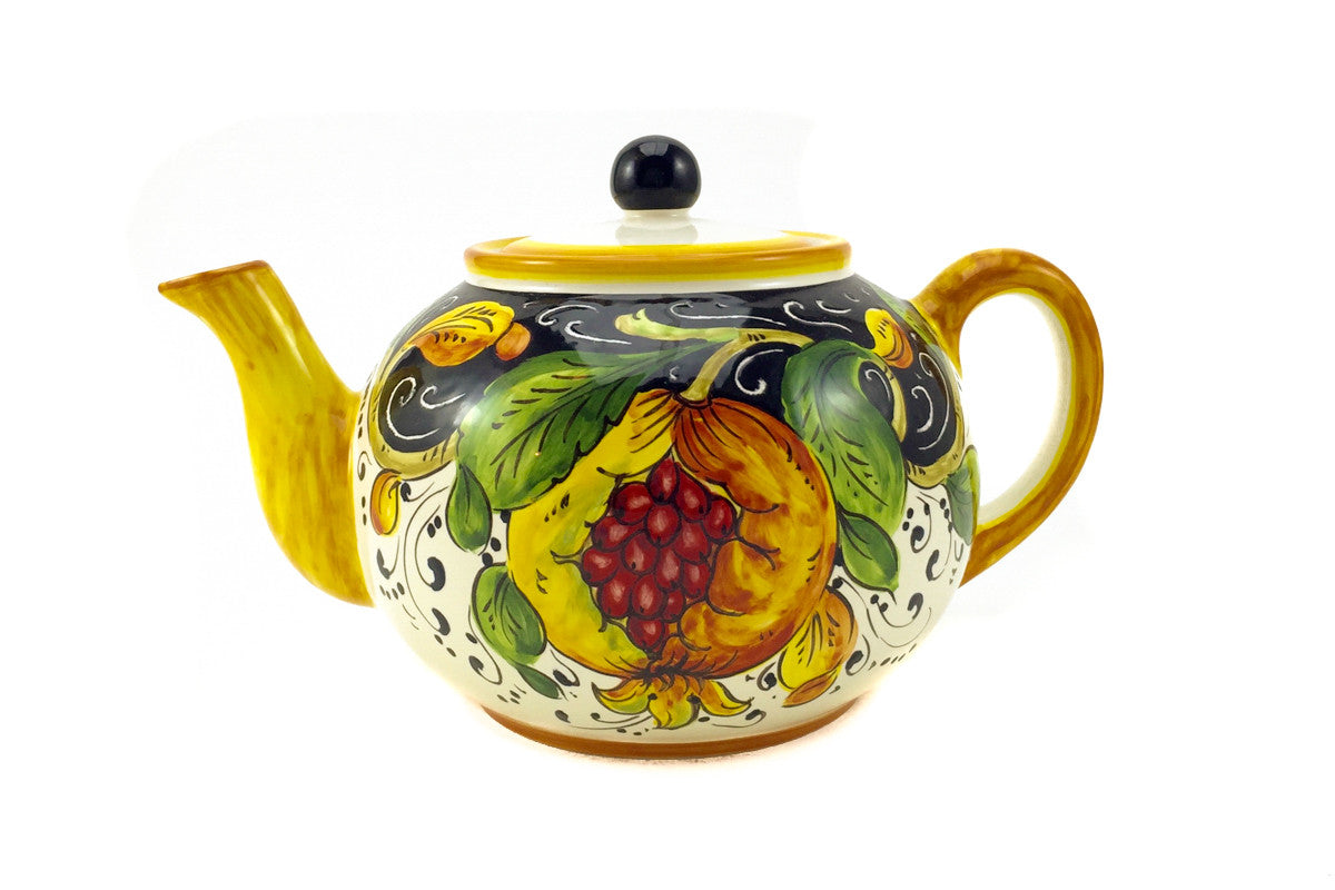 Borgioli - Pomegranate on Black Classic Tea Pot