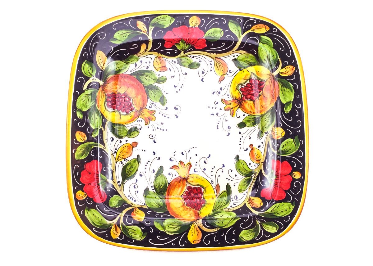 Borgioli - Pomegranate on Black 34cm Square Platter (13.4")