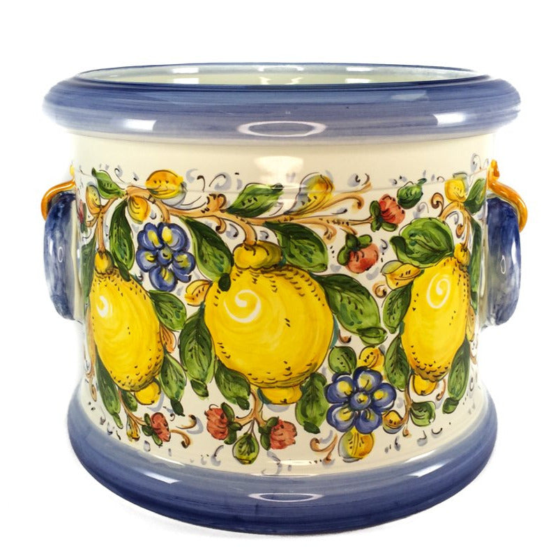 Borgioli - Lemons on White 35cm Cache Pot-Planter
