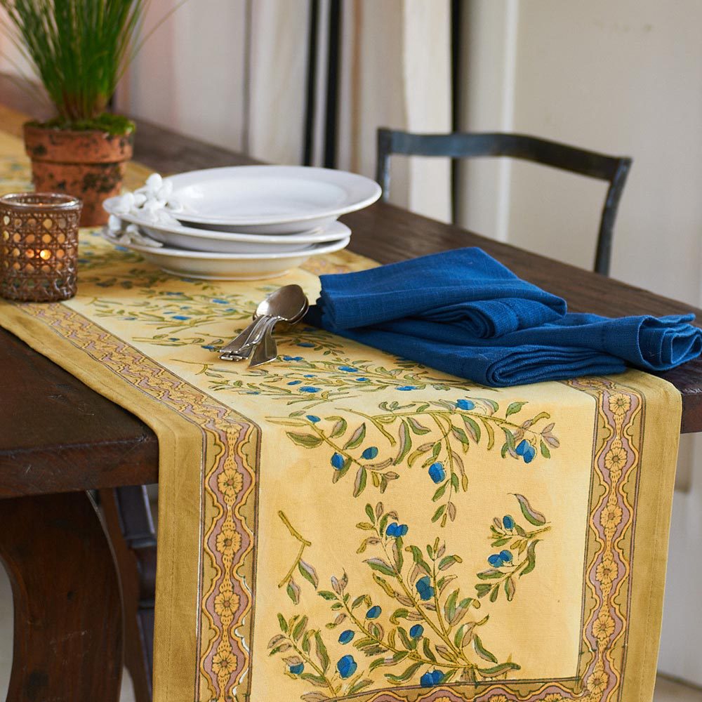 Olive Tree Blue/Gold Table Runner