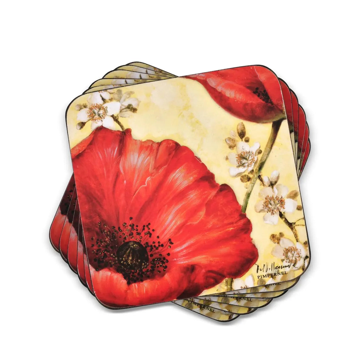 Pimpernel - Red Poppy Blossoms Cork-Backed Coaster (Set of 6)