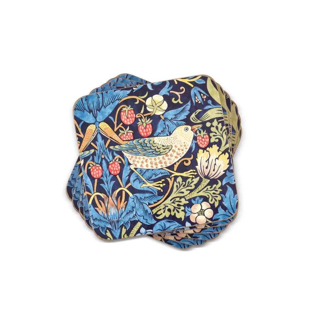 Pimpernel - Morris & Co Blue Strawberry Thief Cork-Backed Coaster (Set of 6)