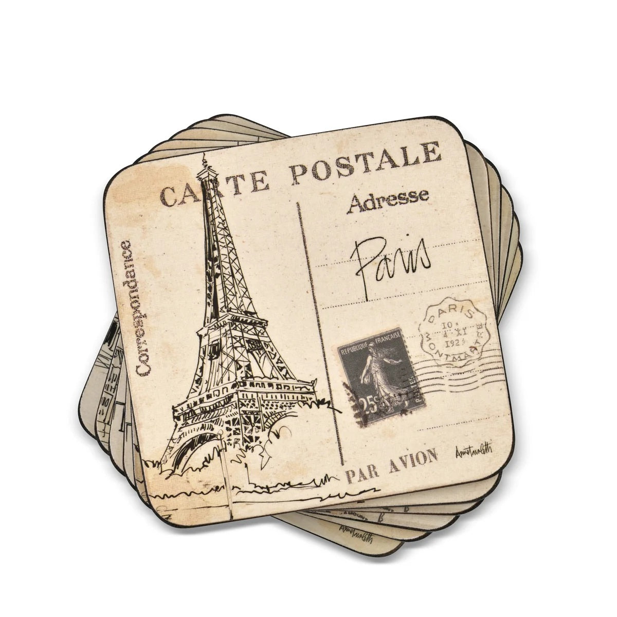 Pimpernel - Postcard Sketches Cork-Backed Coaster (Set of 6)