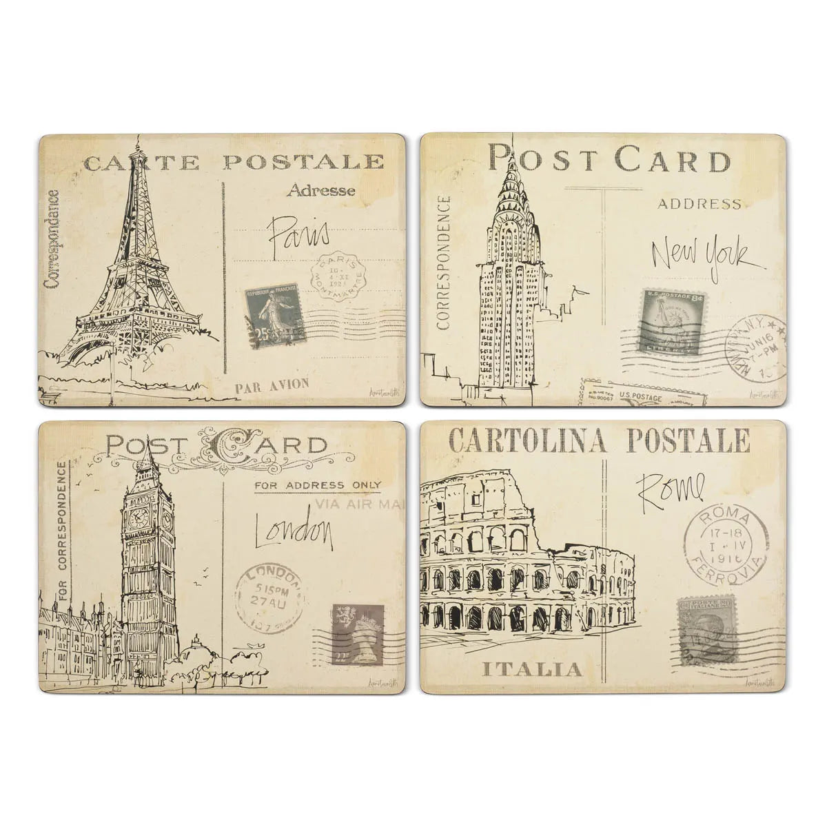Pimpernel - Postcard Sketches Cork-Backed Placemat (Set of 4)