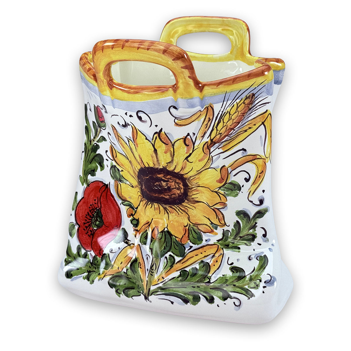 Borgioli - Sunflower on White Sack Utensil Holder
