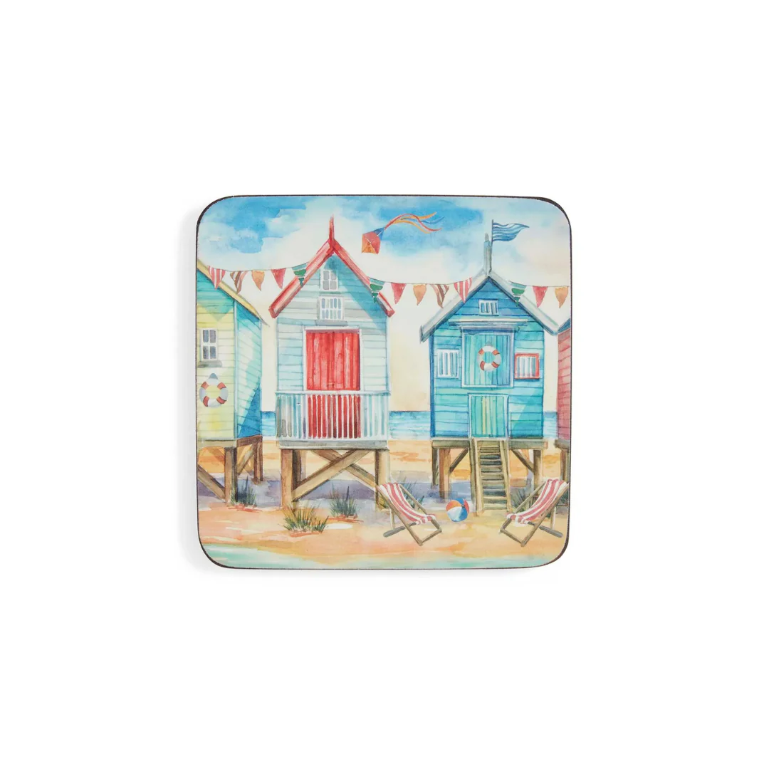 Pimpernel - Beach Huts Cork-Backed Coaster (Set of 6)