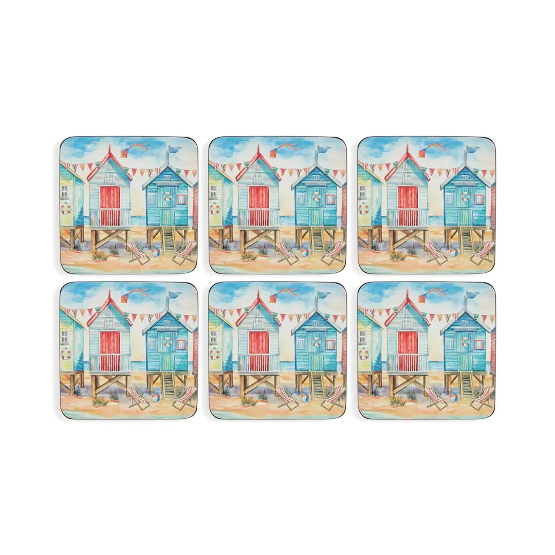 Pimpernel - Beach Huts Cork-Backed Coaster (Set of 6)