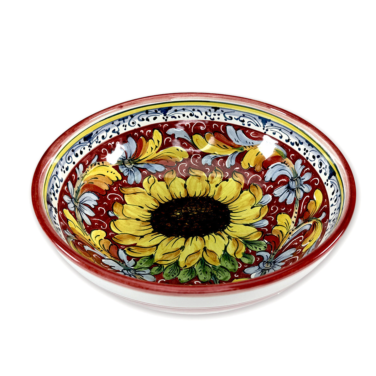 Borgioli - Sunflower on Red Salad Bowl 25cm (9.8")