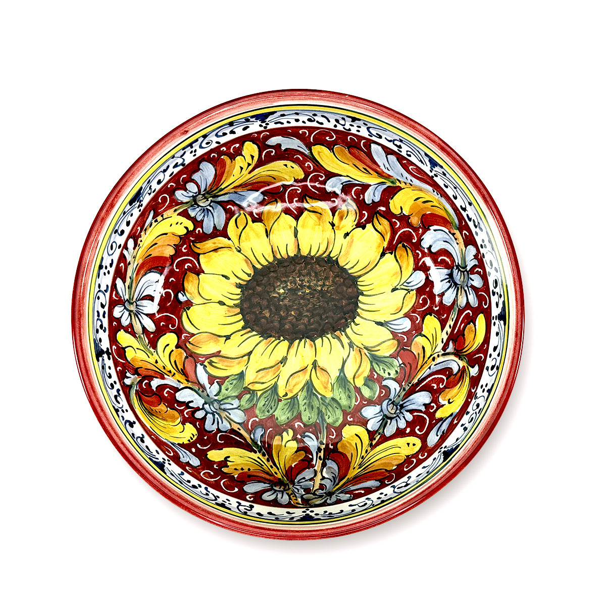 Borgioli - Sunflower on Red Salad Bowl 25cm (9.8")