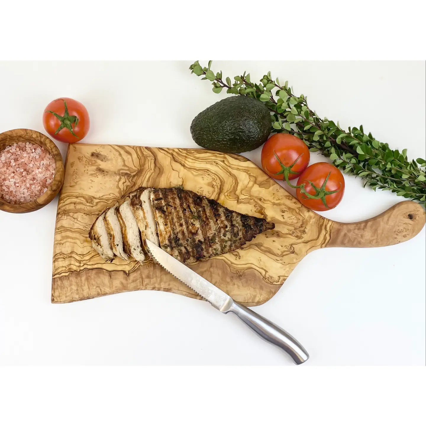 Olive Wood Long Handle Charcuterie Board - 18"