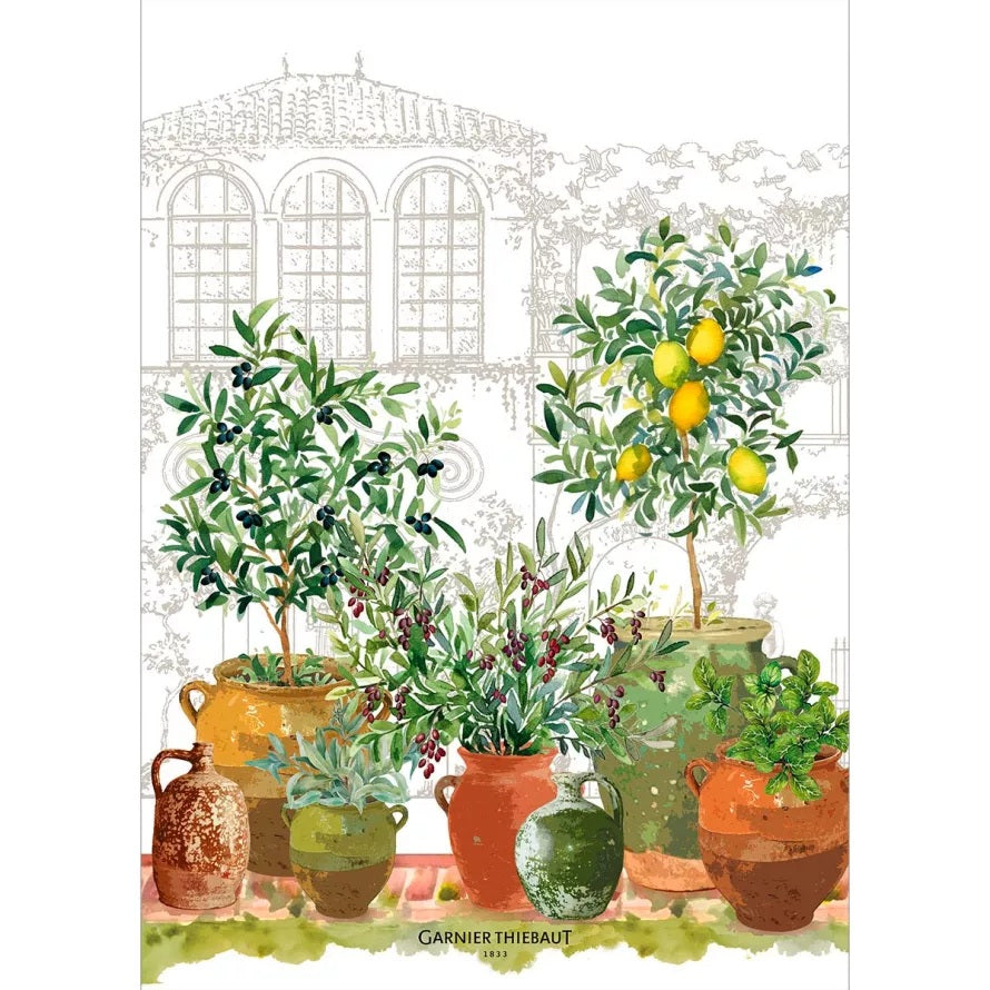 Garnier Thiebaut "Jardin Provencal Olive" Kitchen Towel (50% Linen/Cotton)