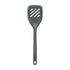 Gray slotted spatula on a white background