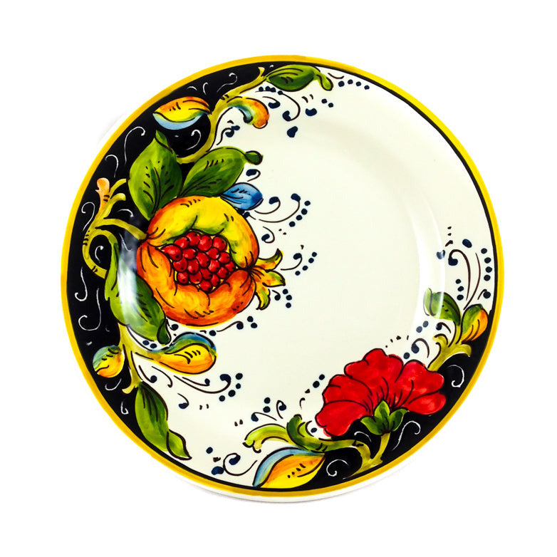 Borgioli - Pomegranate on Black Salad/Dessert Plate (2 Designs)