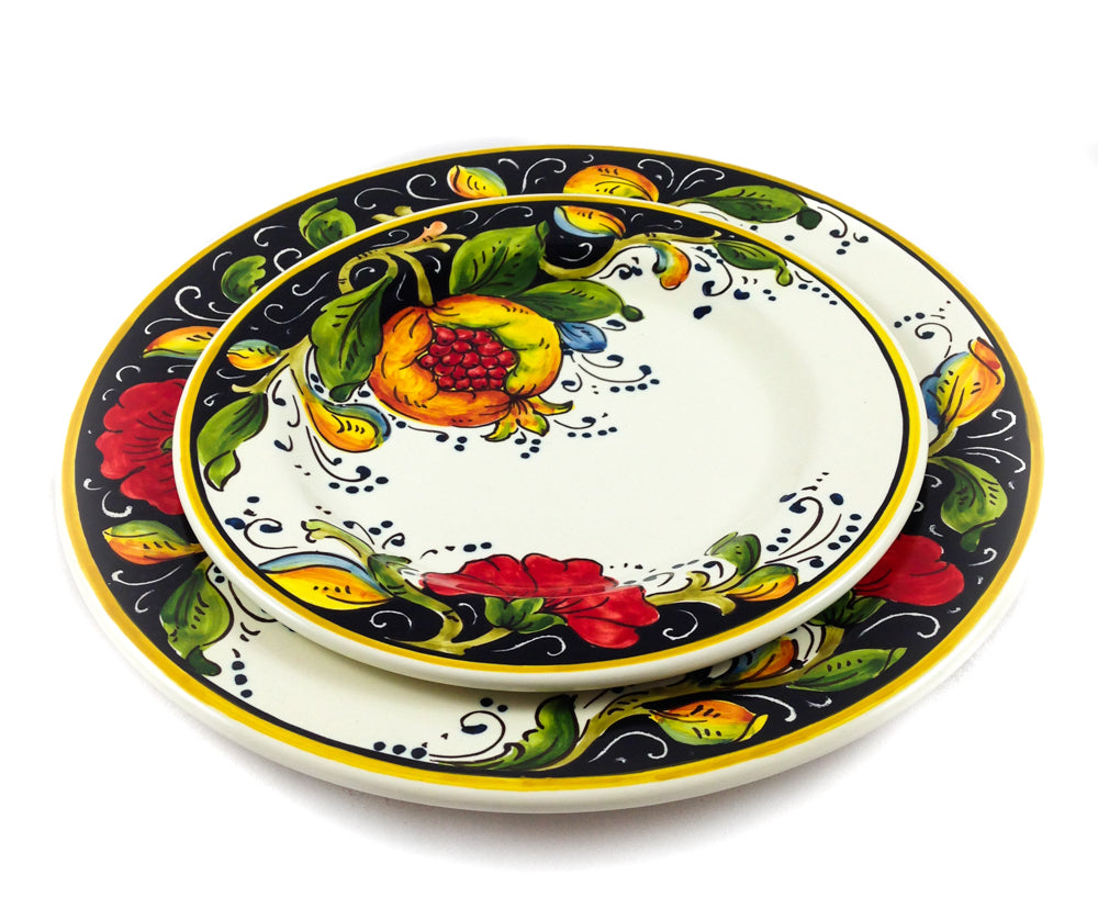 Borgioli - Pomegranate on Black Salad/Dessert Plate (2 Designs)