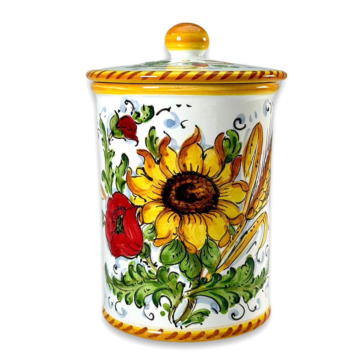 Borgioli - Sunflower on White Large Canister (No Handles)