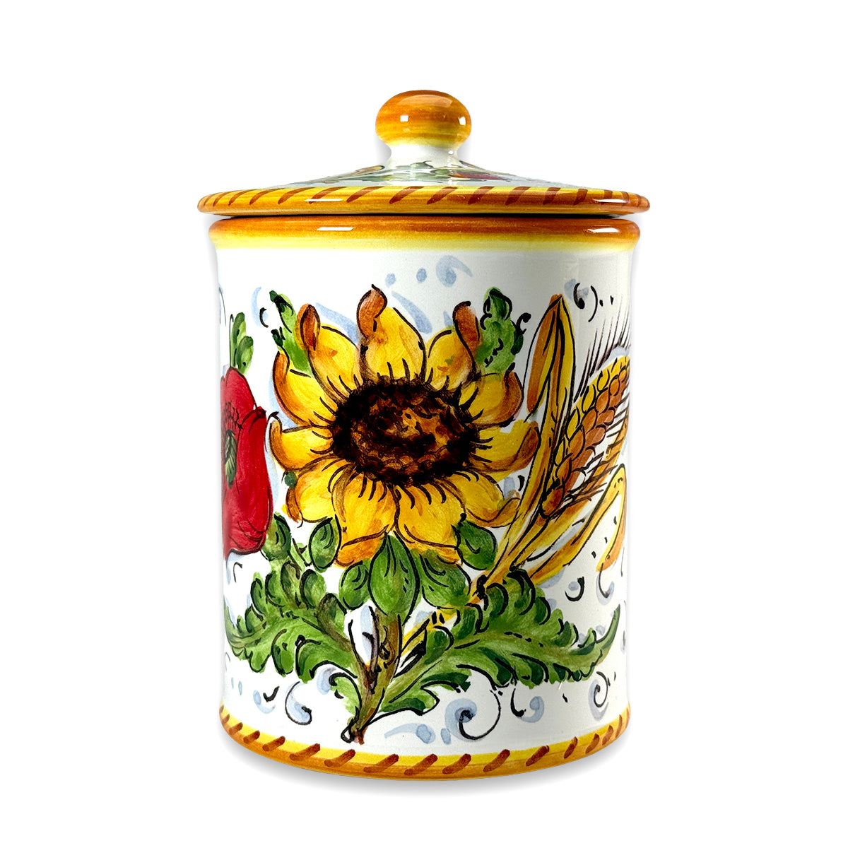 Borgioli - Sunflower on White Medium Canister (No Handles)