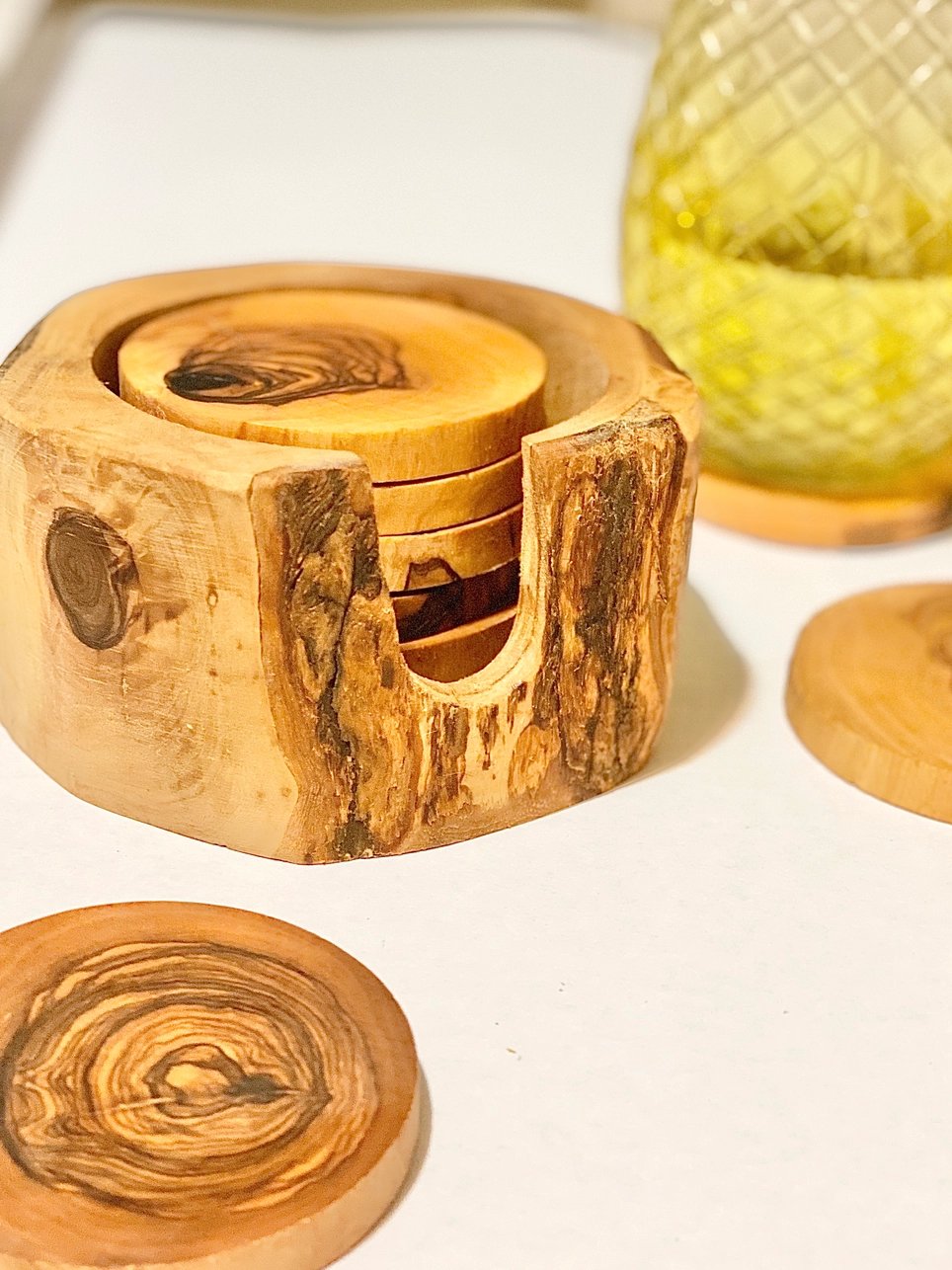 Olive Wood Coaster Set