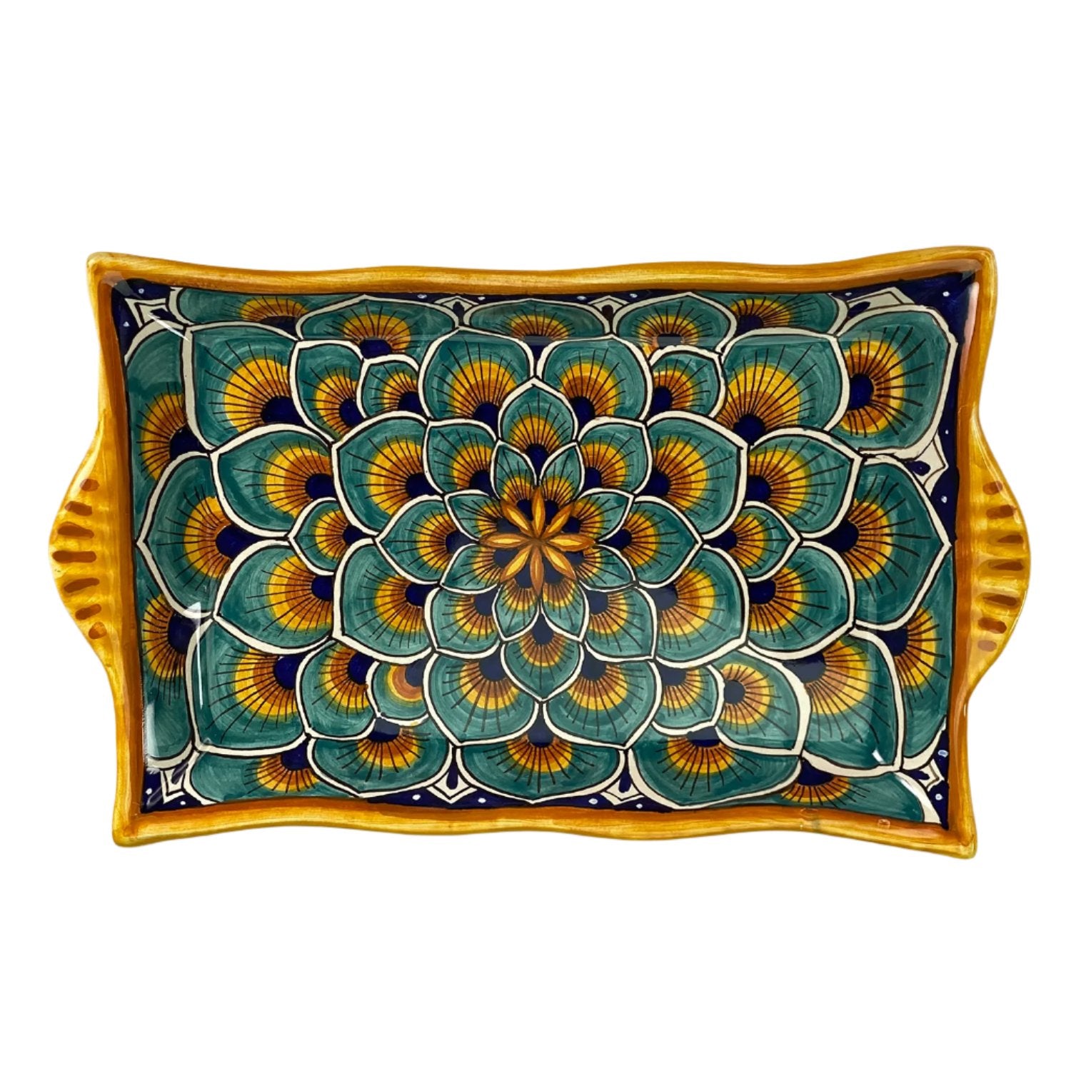 Sberna Geometric Peacock Aqua Rectangular Tray