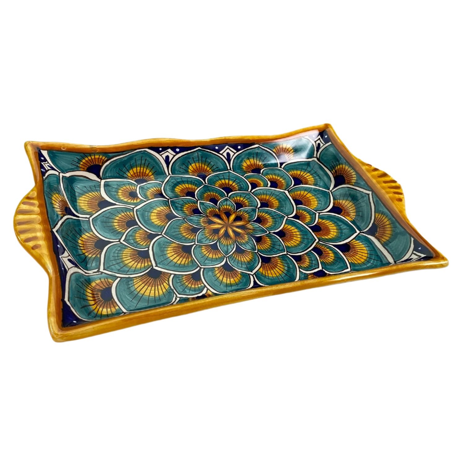 Sberna Geometric Peacock Aqua Rectangular Tray