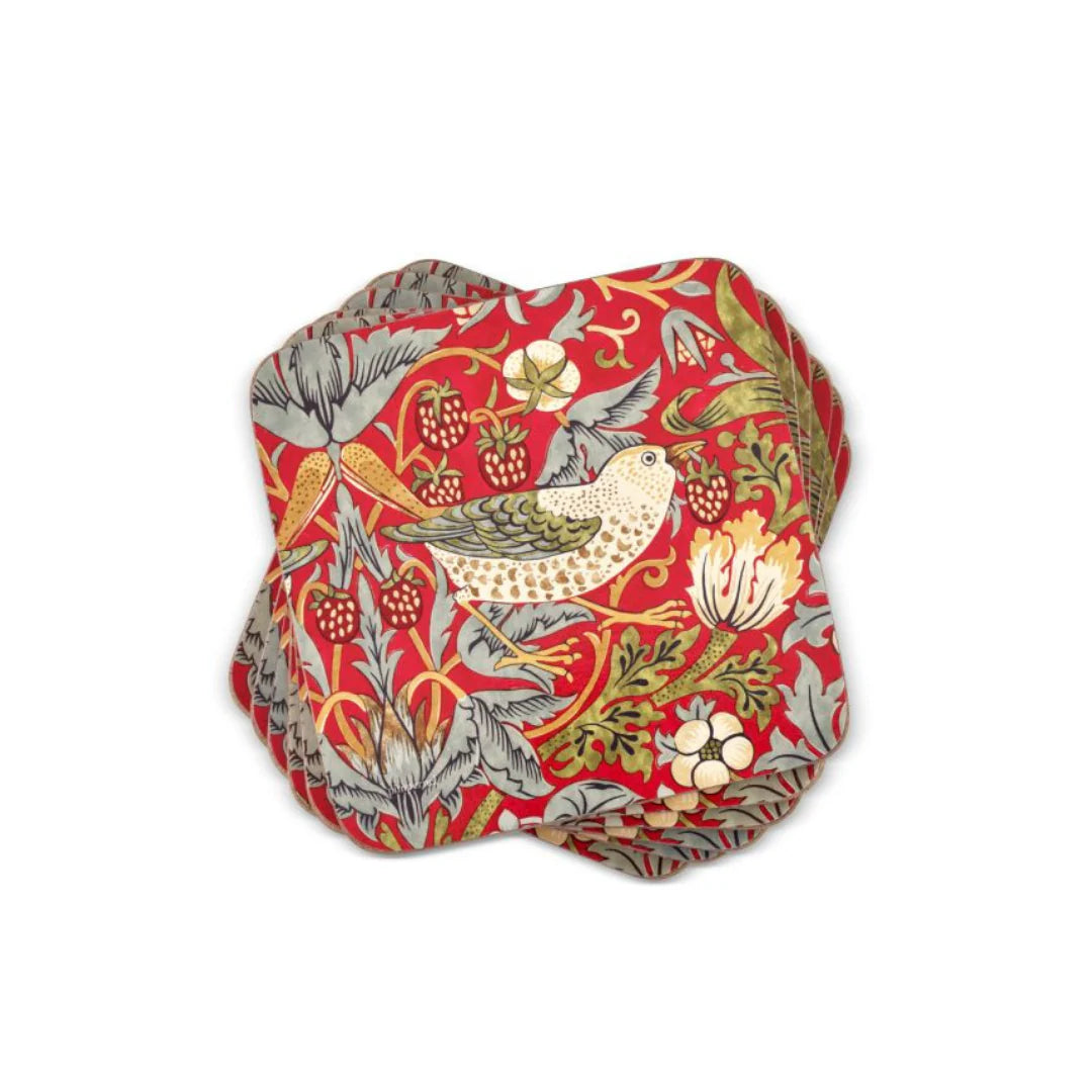 Pimpernel - Morris & Co Red Strawberry Thief Cork-Backed Coaster (Set of 6)