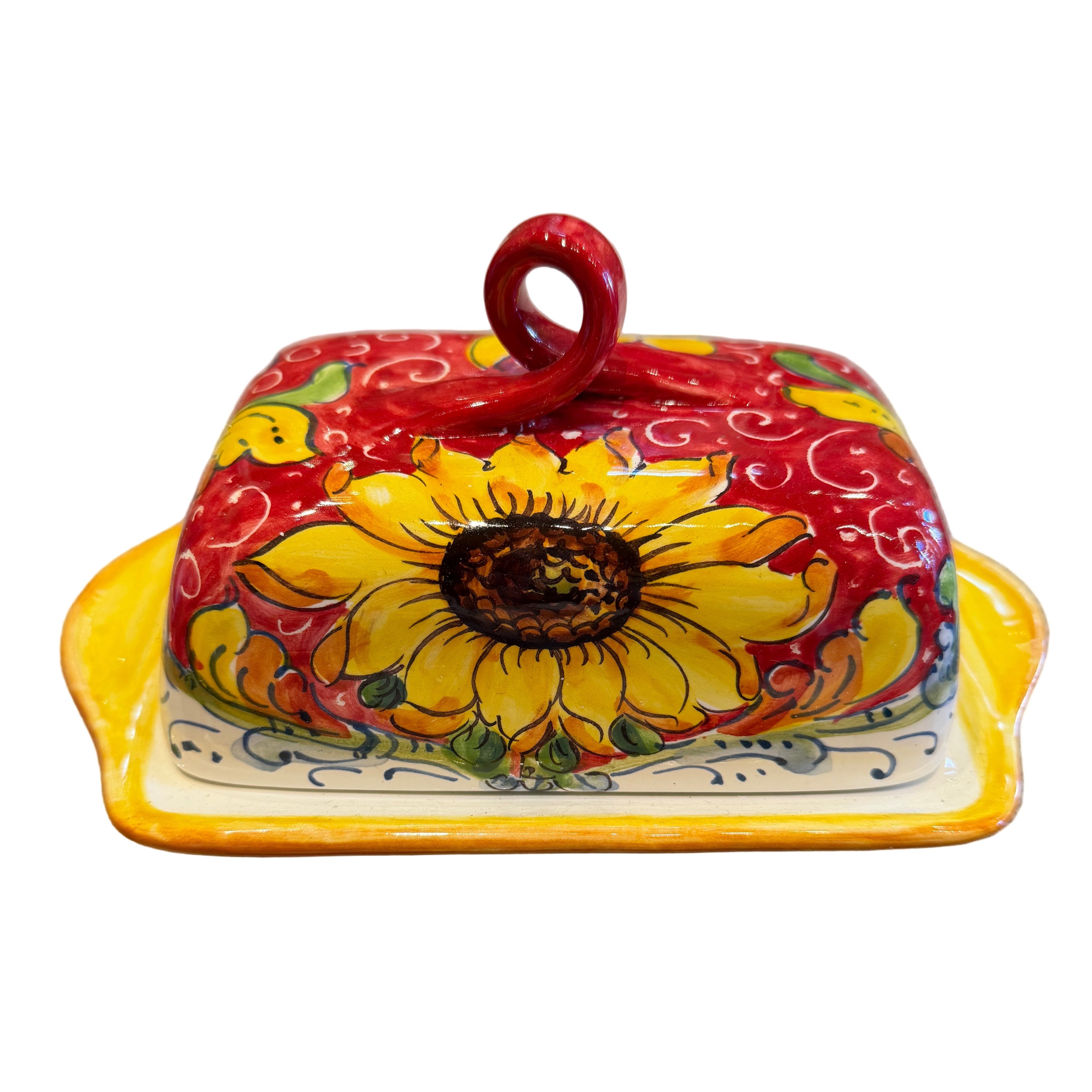 Borgioli - Sunflower on Red Butter Dish