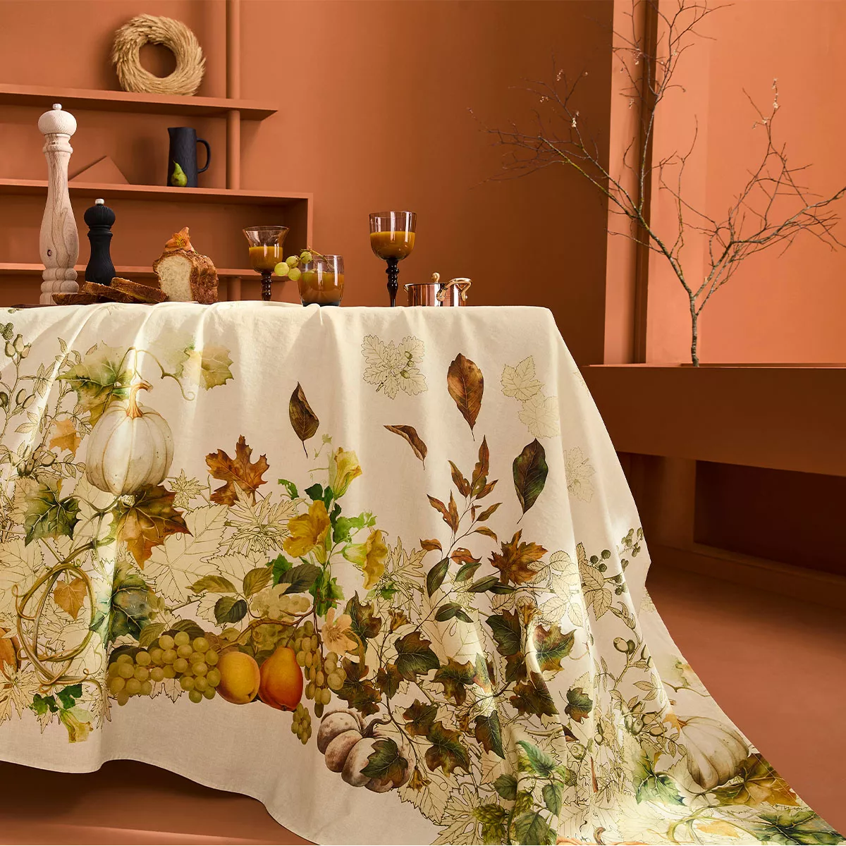 Garnier Thiebaut "Delices d'Atomne" Printed Tablecloth (50% Linen/Cotton)