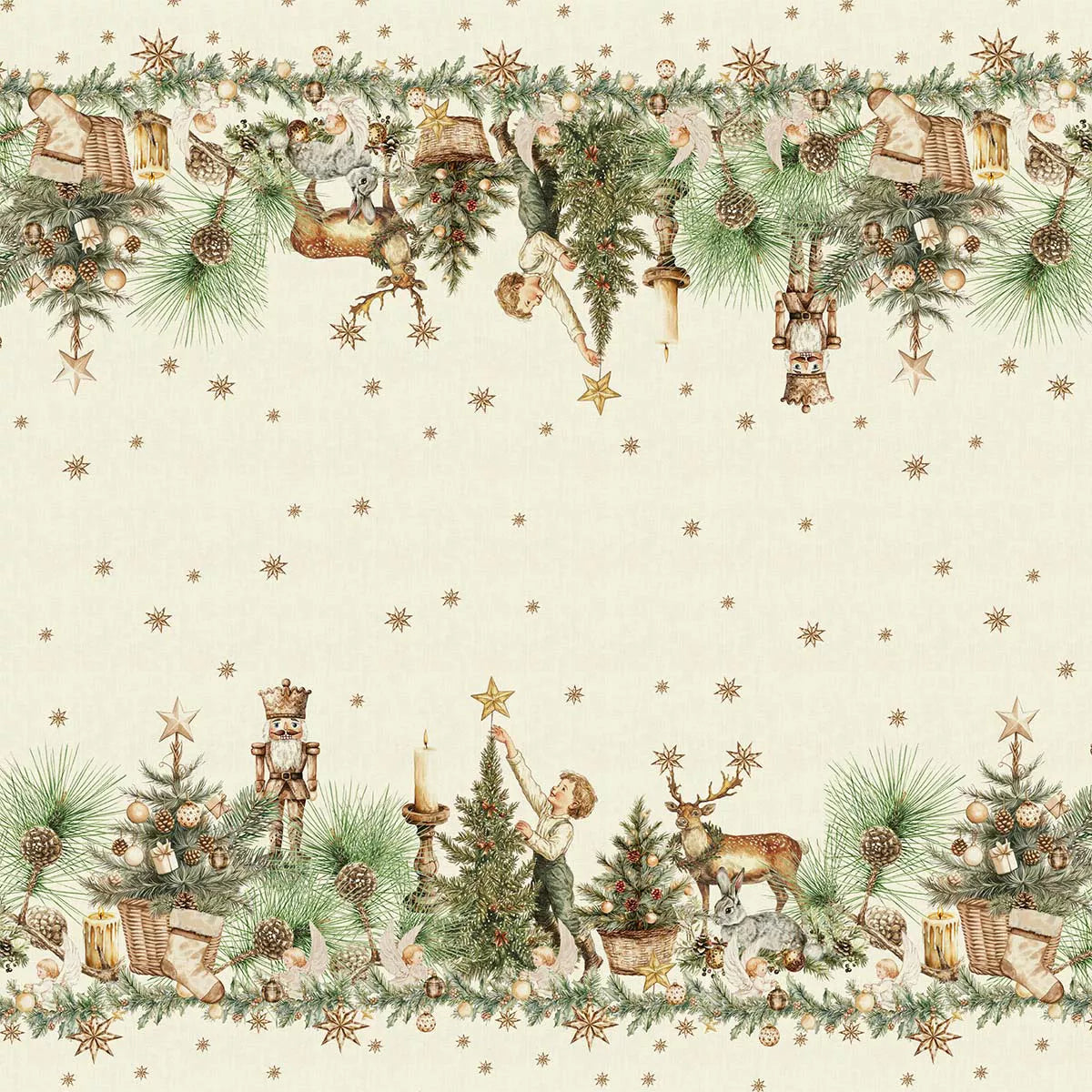 Garnier Thiebaut "Noel Vintage" Printed Tablecloth (50% Linen/Cotton)