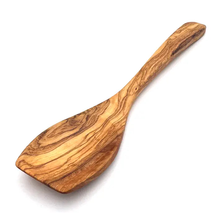 Cooking Spoon/Turner with Wide Curved Handle Made of Olive Wood