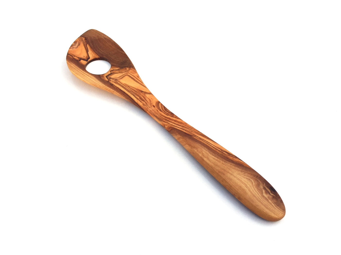 Cooking spoon extra-pointed  with hole - wide olive wood handle (30cm, 35cm)