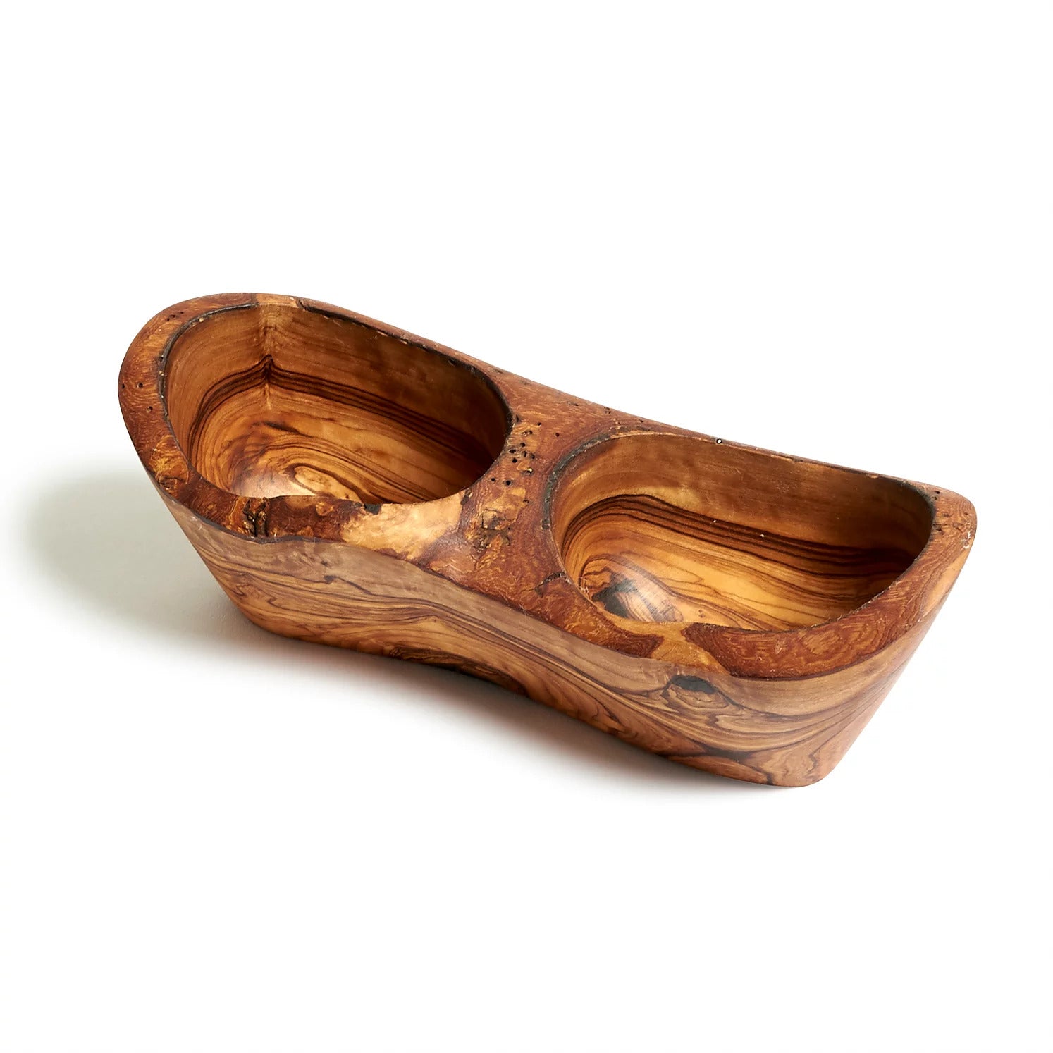 2 Sections Rustic Olive Wood Bowl