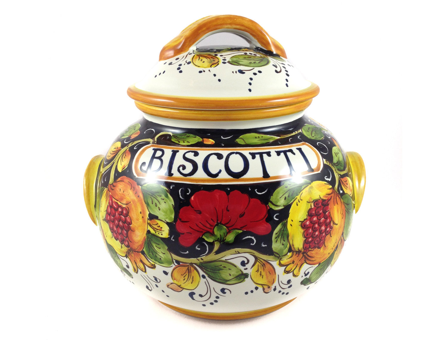 Borgioli - Pomegranate on Black Large Biscotti Jar