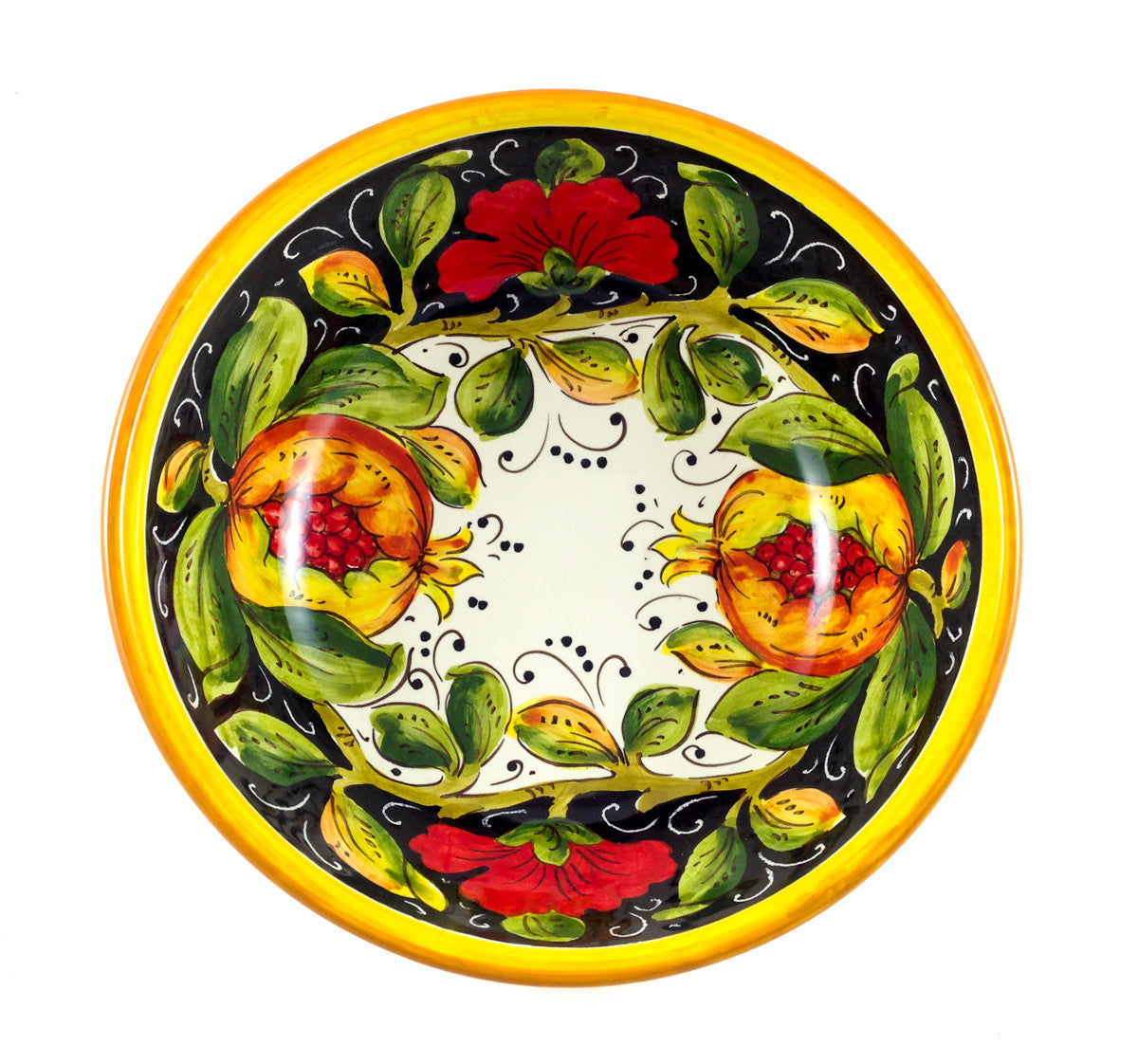 Borgioli - Pomegranate on Black Salad Bowl 25cm (9.8")