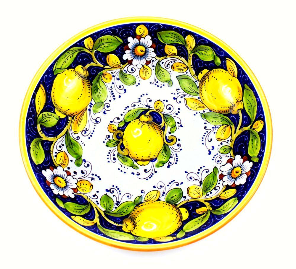 Borgioli - Lemons on Blue Salad Bowl 35cm (13.8")