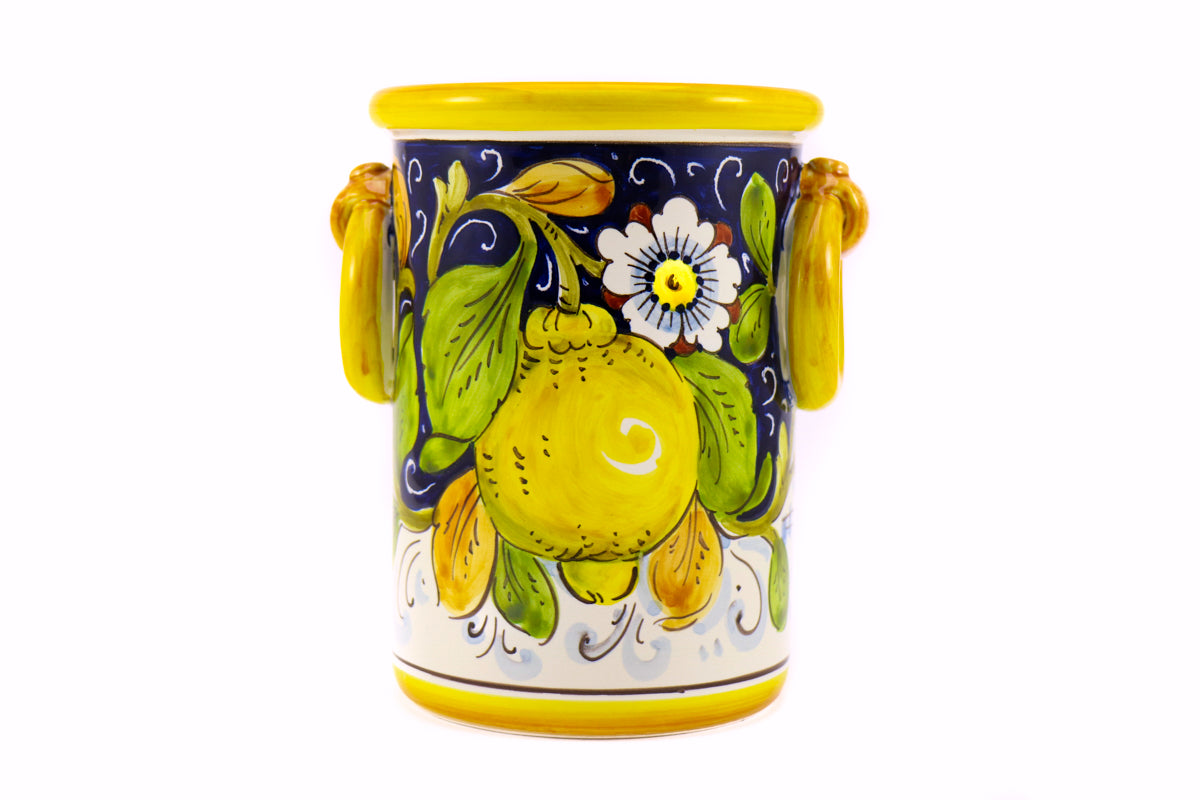 Borgioli - Lemons on Blue Bottle or Utensil Holder