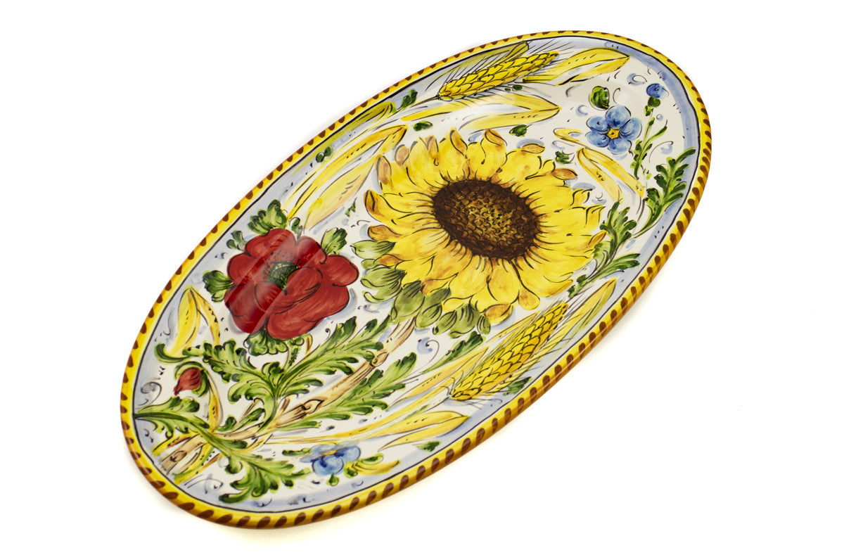 Borgioli - Sunflower on White Oval Platter 22cm x 42cm (8.6" x 16.5")