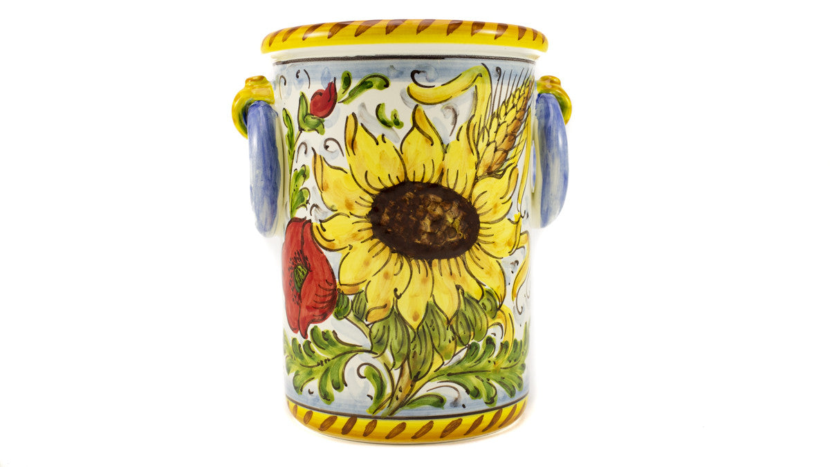 Borgioli - Sunflower on White Bottle or Utensil Holder