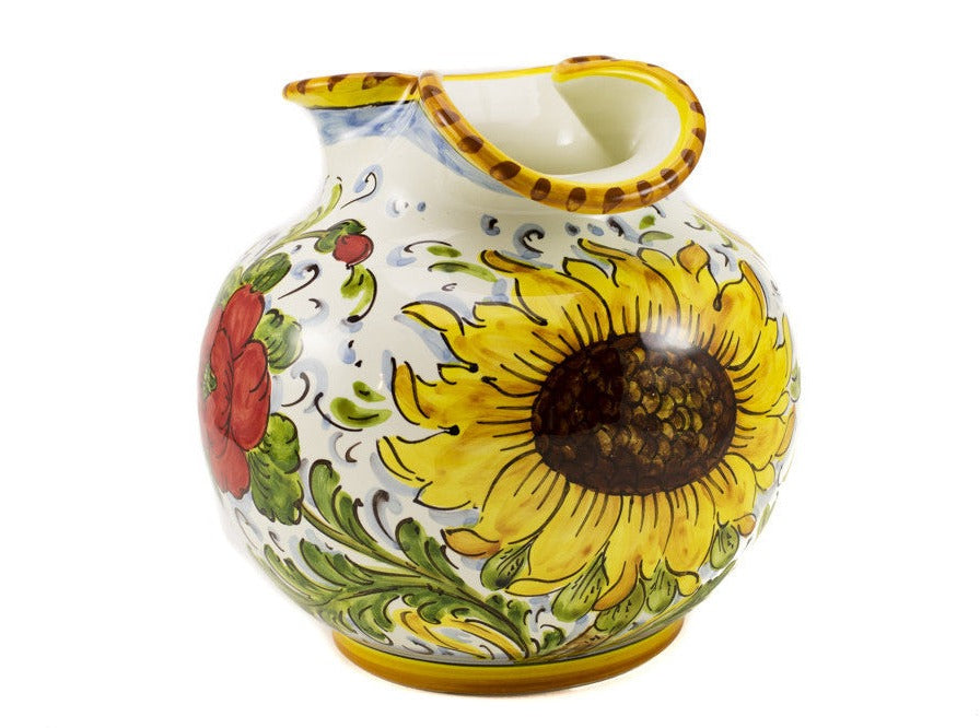 Borgioli - Sunflower on White Round Pitcher