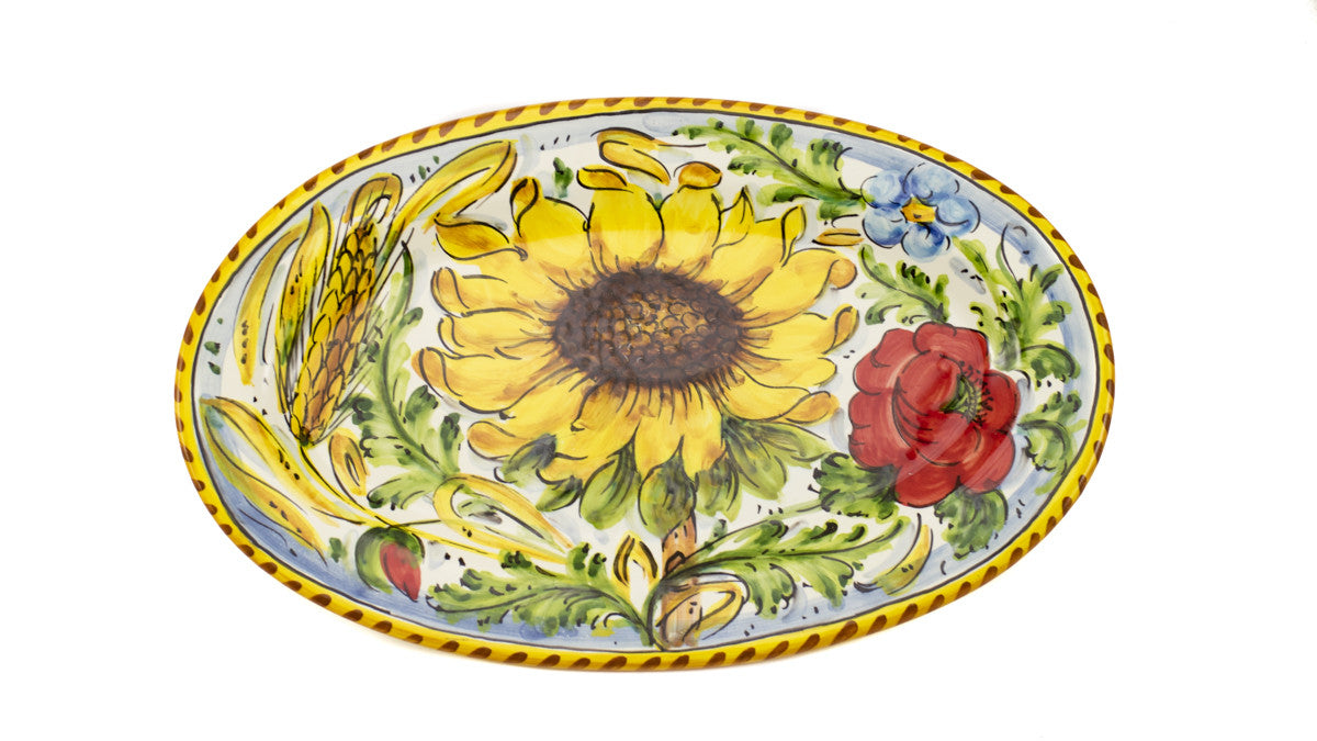 Borgioli - Sunflower on White Small Oval Platter 17cm x 28cm
