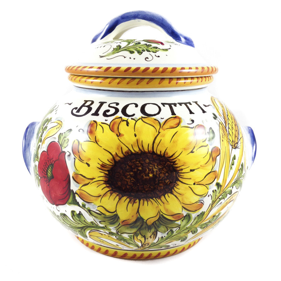 Borgioli - Sunflower on White Large Biscotti Jar