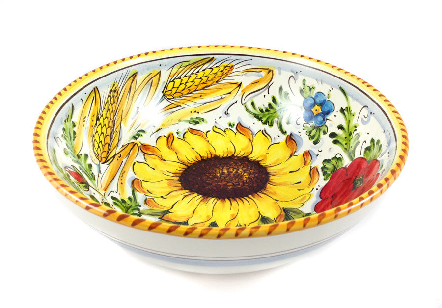Borgioli - Sunflower on White Salad Bowl 25cm (9.8")