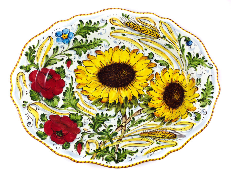 Borgioli - Sunflower on White Oval Platter 34cm x 45cm (13.4" x 17.7")