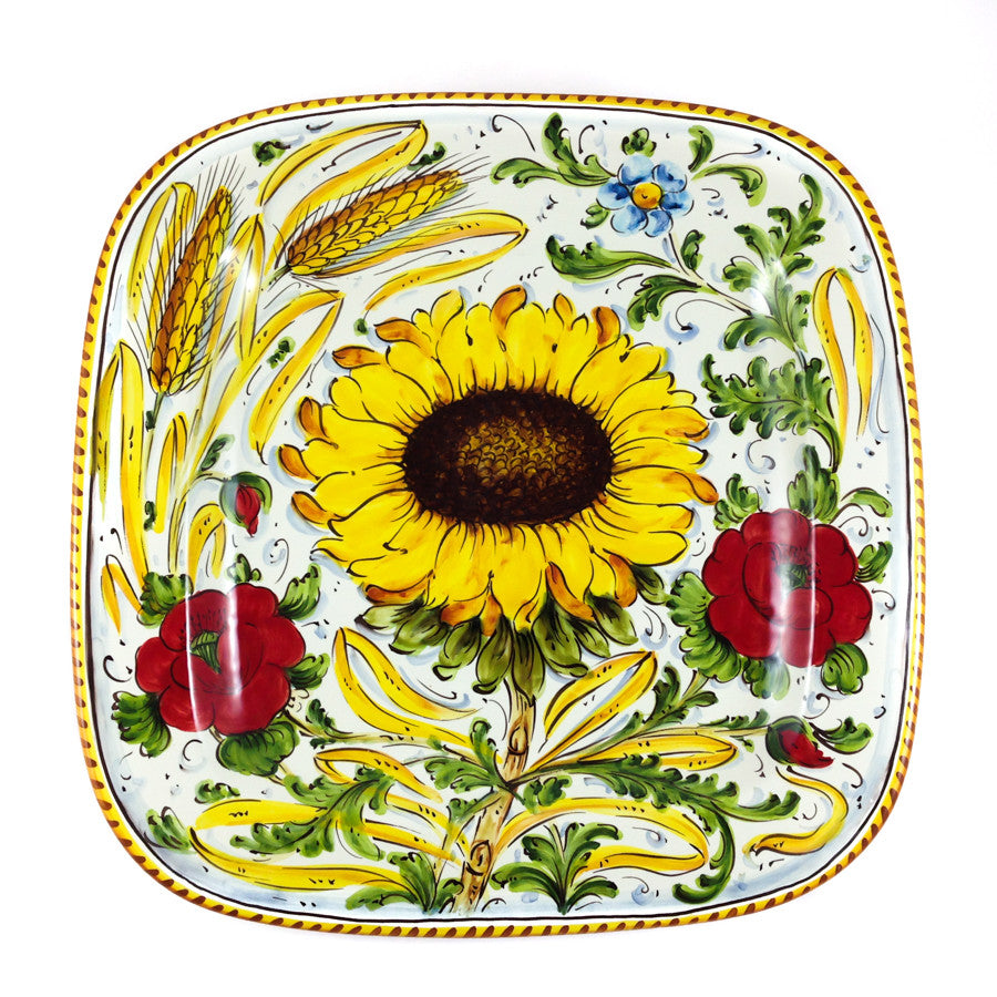 Borgioli - Sunflower on White Square Platter 34cm (13.4")