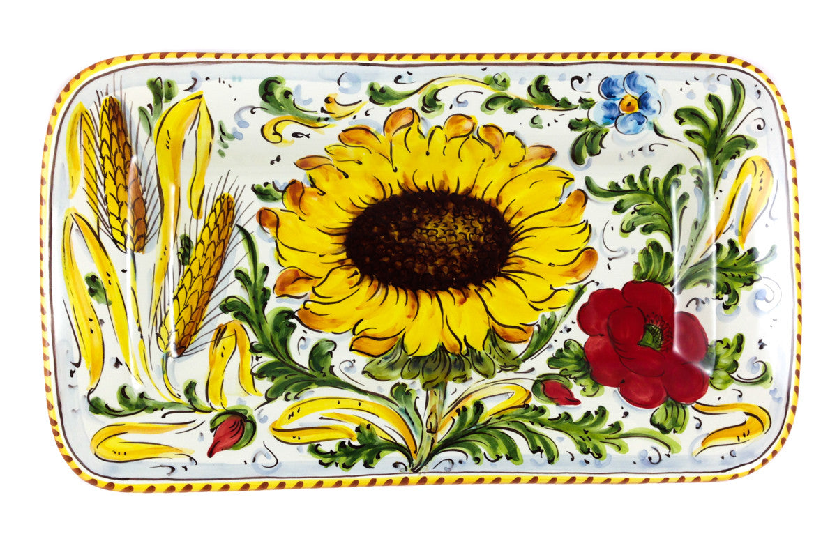Borgioli - Sunflower on White Rectangular Platter 34cm x 20cm (13.4" x 7.9")