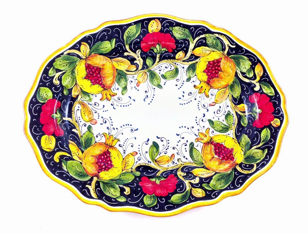 Borgioli - Pomegranate on Black 34cm x 45cm Oval Platter (13.4" x 17.7")