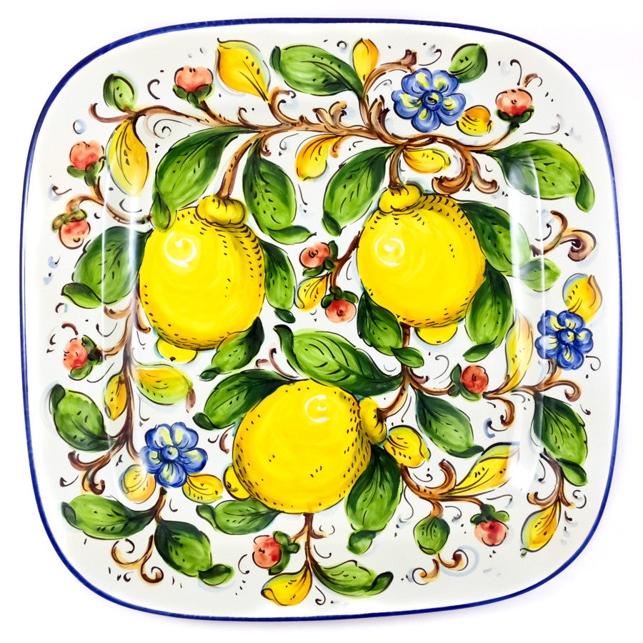Borgioli - Lemons on White Square Platter 34cm (13.4")