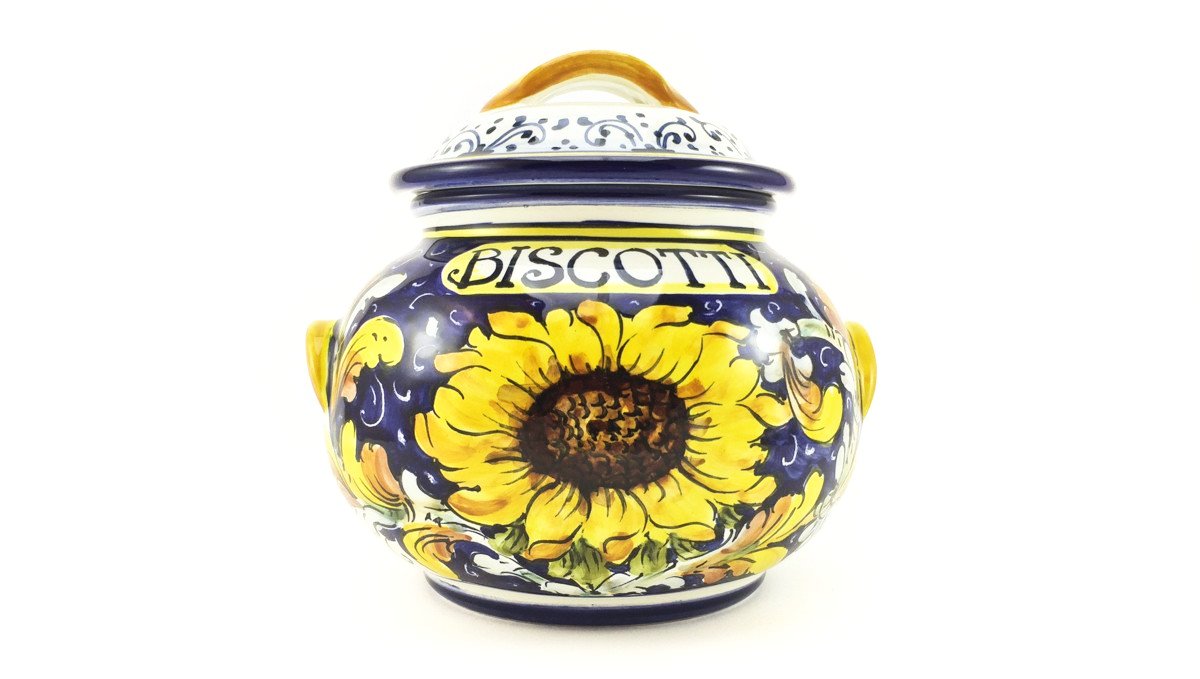 Borgioli - Sunflower on Blue Small Biscotti Jar
